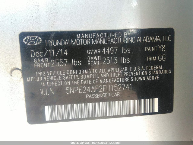 Hyundai Sonata 2.4l Se 2015 5NPE24AF2FH152741 Image 16