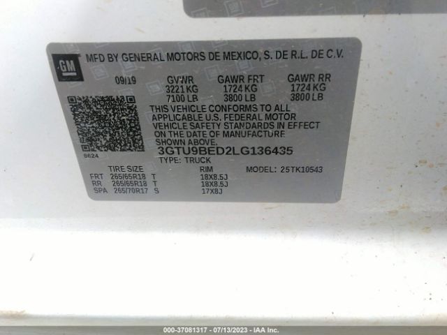 3GTU9BED2LG136435 GMC Sierra 1500 Sle