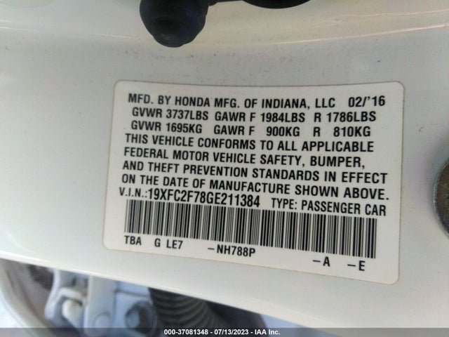Honda Civic Sedan Ex 2016 19XFC2F78GE211384 Image 15
