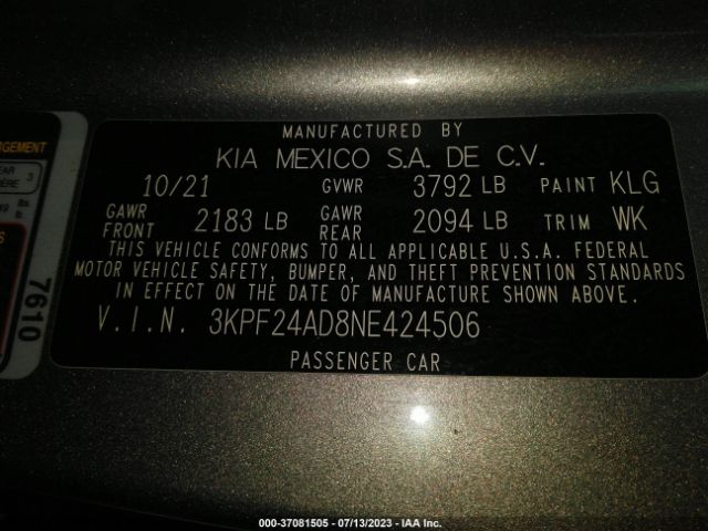 3KPF24AD8NE424506 KIA Forte Lxs