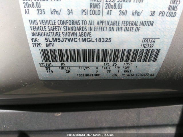 2021 LINCOLN AVIATOR RESERVE VIN: 5LM5J7WC1MGL18325