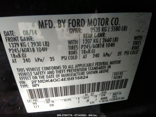 2FMDK4GC4EBB16824 Ford EDGE SE