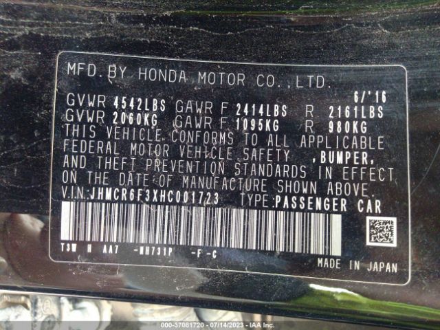 JHMCR6F3XHC001723 Honda ACCORD HYBRID