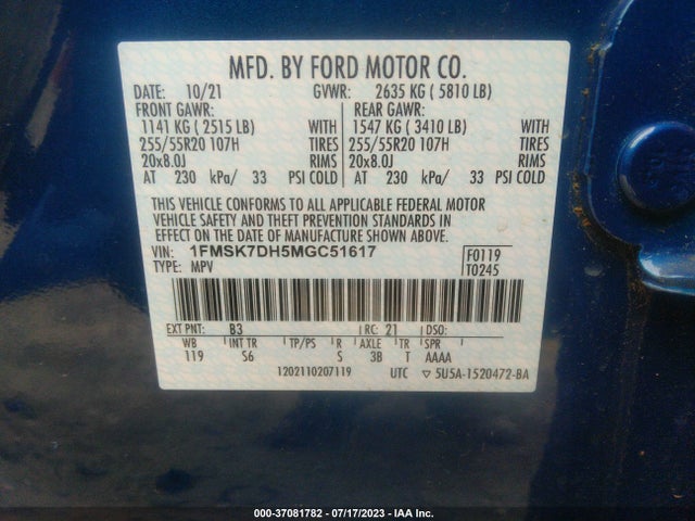 Ford EXPLORER XLT 2021 1FMSK7DH5MGC51617 Image 9