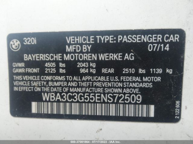 WBA3C3G55ENS72509 BMW 3 Series 320i Xdrive