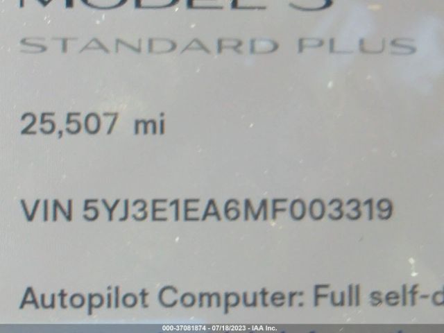 5YJ3E1EA6MF003319 Tesla Model 3 Standard Range Plus