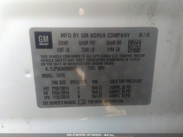 Chevrolet Trax Lt 2019 KL7CJPSB3KB906939 Image 9