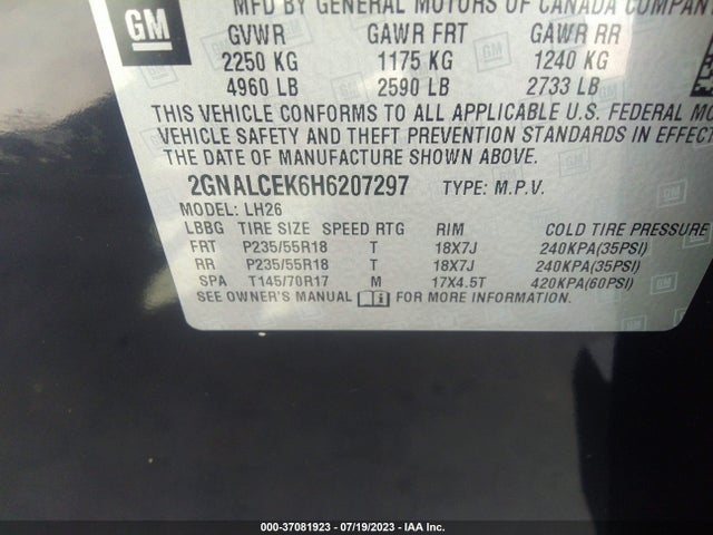 Chevrolet EQUINOX LT 2017 2GNALCEK6H6207297 Image 15
