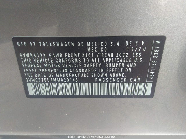 3VWC57BU4MM020145 Volkswagen Jetta S/se/r-line