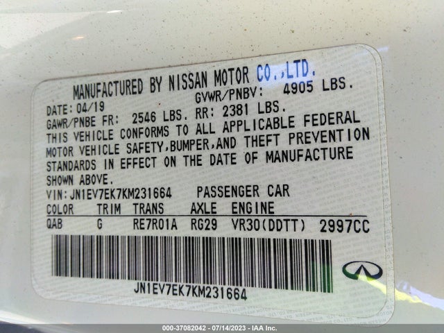 JN1EV7EK7KM231664 Infiniti Q60 3.0t Luxe