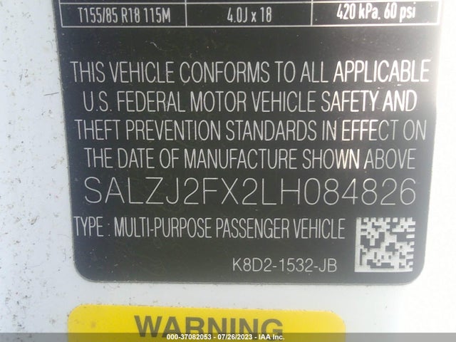 2020 Land Rover Range Rover Evoque, VIN: SALZJ2FX2LH084826