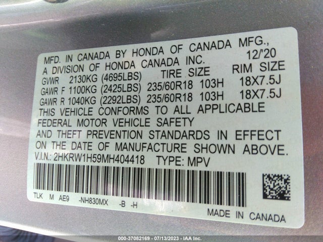 Honda CR-V EX 2021 2HKRW1H59MH404418 Image 15