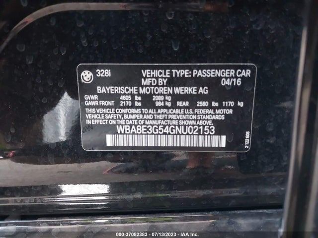 BMW 328i Xdrive 2016 WBA8E3G54GNU02153 Image 9