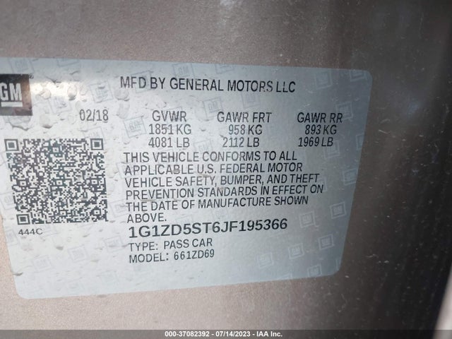 Chevrolet MALIBU LT 2018 1G1ZD5ST6JF195366 Image 9
