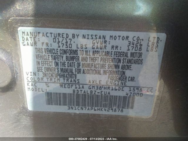 3N1CN7AP6HK429878 Nissan Versa Sedan Sv