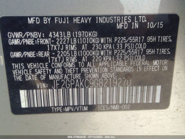 JF2GPAKC9G8219270 Subaru Crosstrek Limited