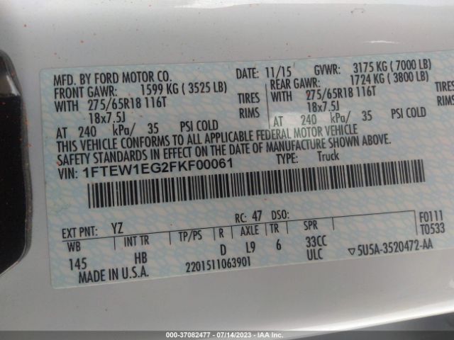 1FTEW1EG2FKF00061 Ford F-150 Lariat