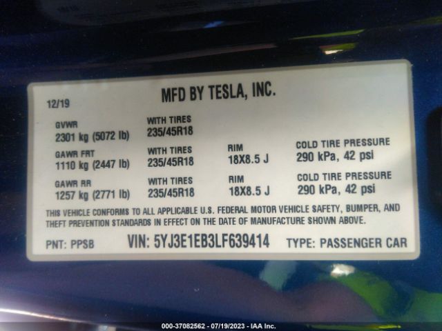 5YJ3E1EB3LF639414 Tesla Model 3 Long Range
