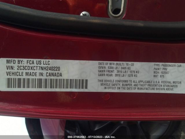 2C3CDXCT7NH240220 Dodge CHARGER R/T