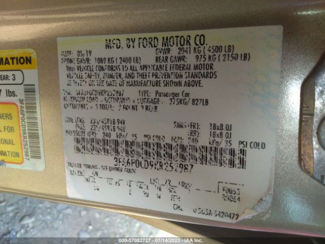 3FA6P0CD9KR252987 Ford FUSION SEL