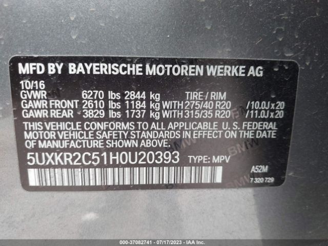 5UXKR2C51H0U20393 BMW X5 Sdrive35i
