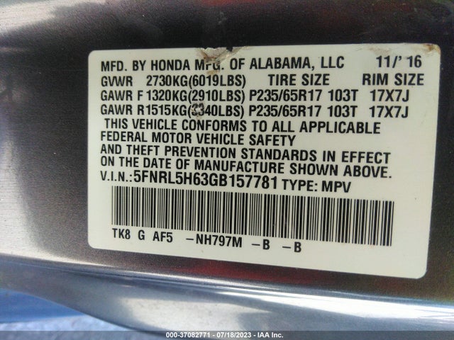 Honda Odyssey Ex-l 2016 5FNRL5H63GB157781 Image 9