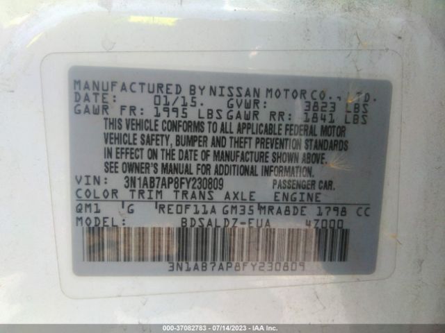 3N1AB7AP8FY230809 Nissan Sentra Sr/sl/s/sv/fe+ S