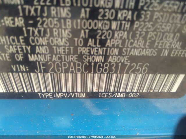 JF2GPABC1G8317256 Subaru Crosstrek Premium