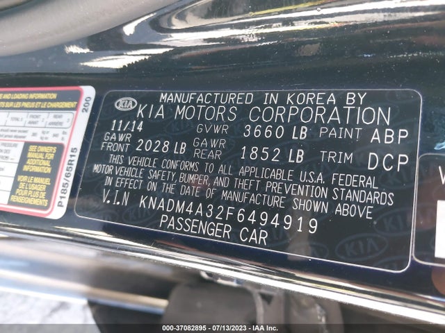 KIA RIO LX 2015 KNADM4A32F6494919 Image 9