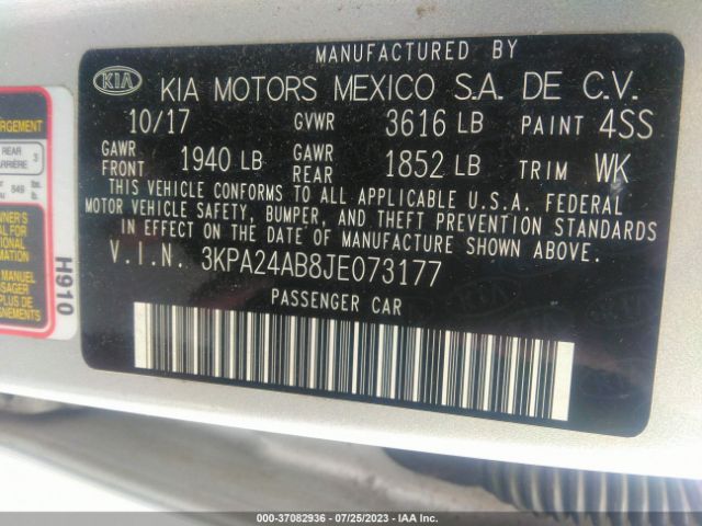 3KPA24AB8JE073177 KIA RIO S