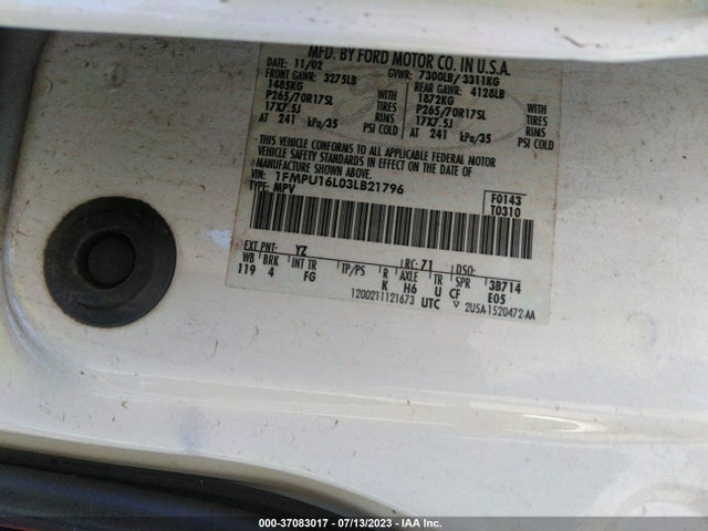 2003 FORD EXPEDITION SPECIAL SERVICE VIN: 1FMPU16L03LB21796