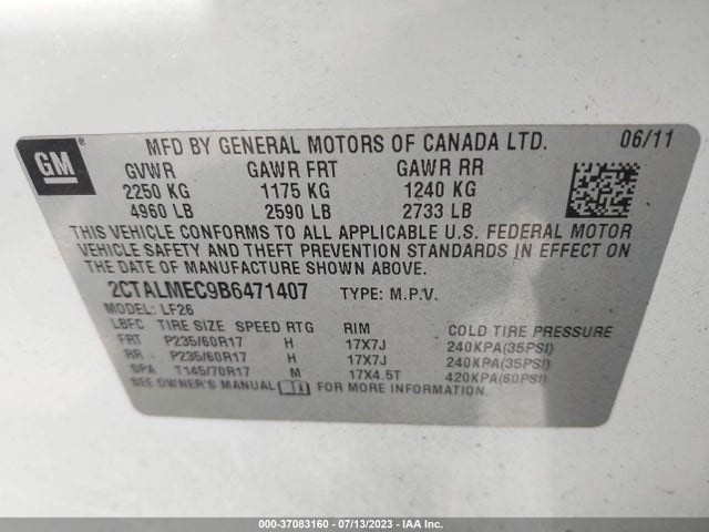 2011 GMC TERRAIN SLE-1 VIN: 2CTALMEC9B6471407