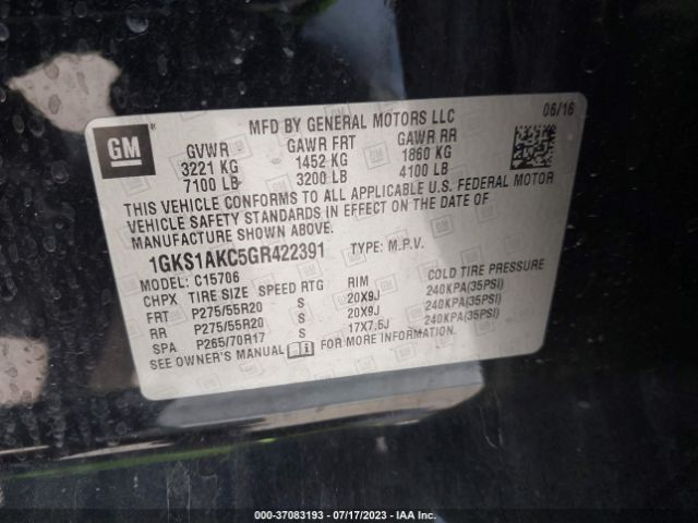 1GKS1AKC5GR422391 GMC YUKON SLE