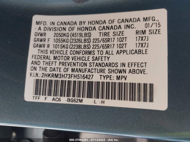 Honda Cr-v Ex-l 2015 2HKRM3H73FH516427 Image 16