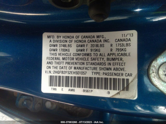 2014 HONDA CIVIC SEDAN LX VIN: 2HGFB2F53EH521057