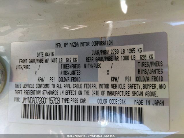 JM1NDAD72G0115703 Mazda Mx-5 Miata Grand Touring