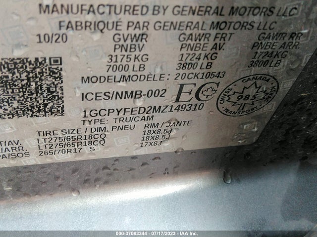Chevrolet Silverado 1500 Lt Trail Boss 2021 1GCPYFED2MZ149310 Image 9
