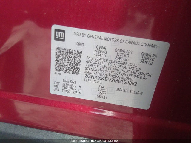 Chevrolet EQUINOX LT 2021 2GNAXKEV2M6159882 Image 15