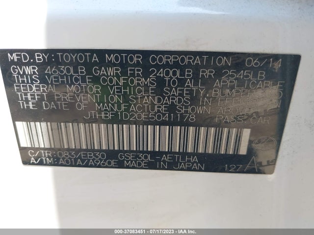 Lexus IS 250 2014 JTHBF1D20E5041178 Image 9