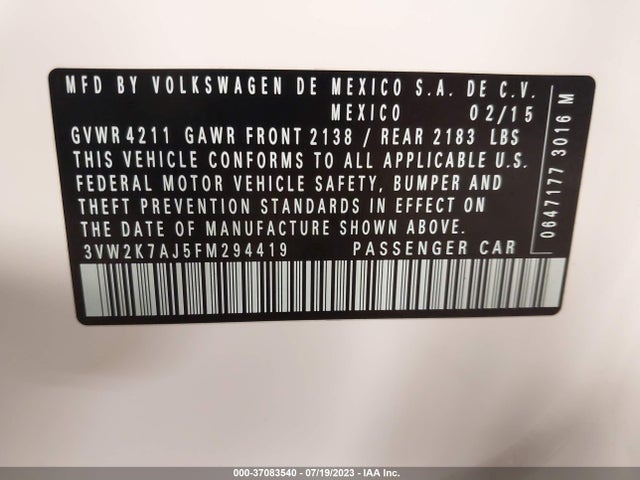3VW2K7AJ5FM294419 Volkswagen Jetta Sedan 2.0l S W/technology
