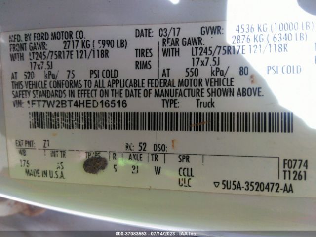 1FT7W2BT4HED16516 Ford Super Duty F-250 Srw Lariat/platinum
