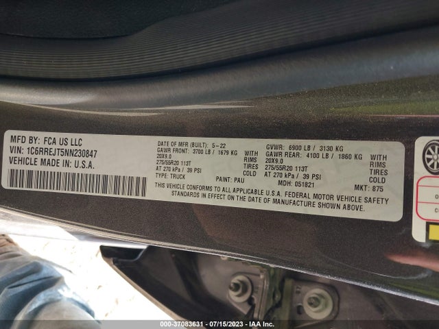 1C6RREJT5NN230847 RAM 1500 Laramie