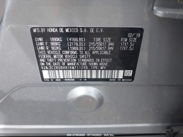 3CZRU6H91KM711248 Honda Hr-v Touring