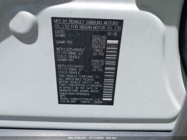 KNMAT2MV7GP661622 Nissan ROGUE S