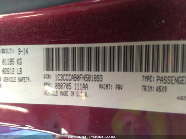 Chrysler 200 Limited 2015 1C3CCCAB0FN581893 Image 9