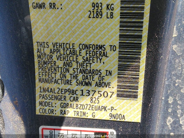 2011 NISSAN ALTIMA 2.5 S VIN: 1N4AL2EP9BC137507