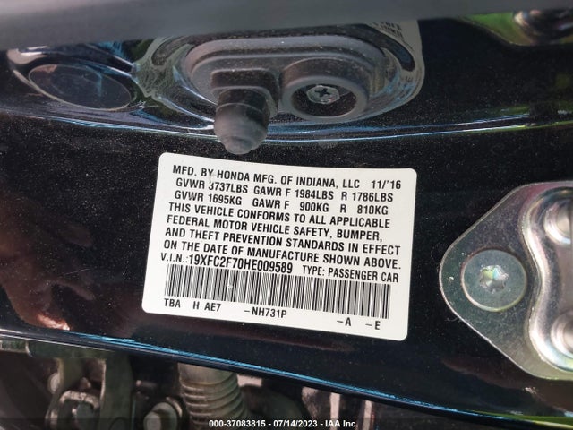 Honda Civic Sedan Ex 2017 19XFC2F70HE009589 Image 9