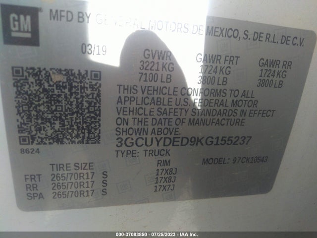 Chevrolet Silverado 1500 Lt 2019 3GCUYDED9KG155237 Image 9