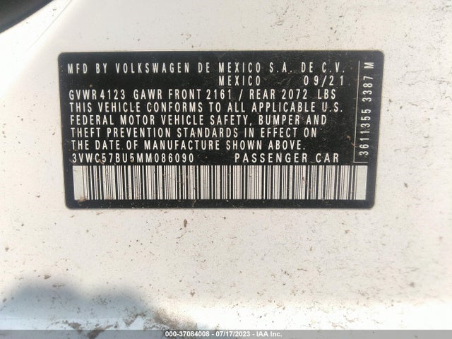 3VWC57BU5MM086090 Volkswagen Jetta S/se/r-line