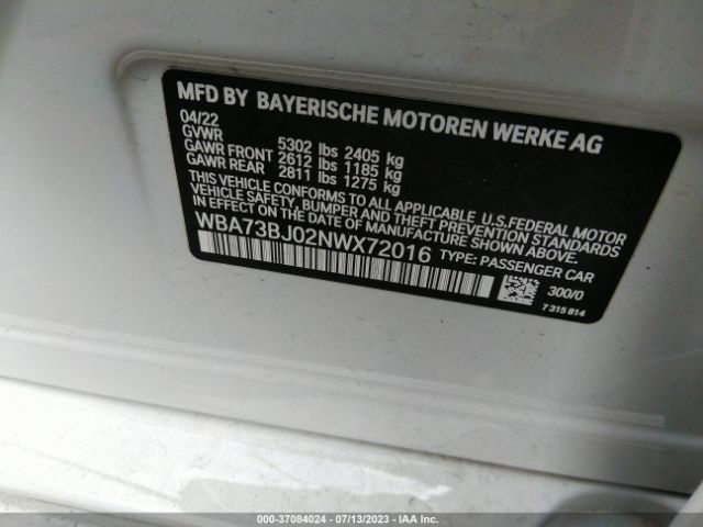 2022 BMW 540I WBA73BJ02NWX72016 Photo 8